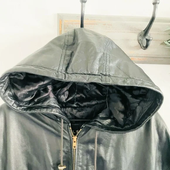 Wilsons Black Leather Toggle Long Hood Jacket XL - Picture 4 of 6